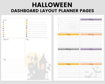 Halloween Dashboard Layout Planner Insert, October Planner Inserts, Weekly Schedule Printable, Fits Disc bound Planners