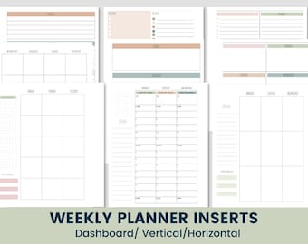 Weekly Planner Pages, Minimal Planner Inserts Printables, Dashboard, Vertical and Horizontal Layout, Fits Discbound Planners