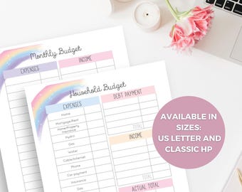 Pianificatore di budget stampabile, inserto di budget mensile, foglio di lavoro per il budget familiare, pagine di pianificazione finanziaria, tracker di budget stampabile, formato US Letter e