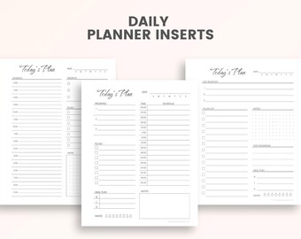 Daily Planner Inserts Printable, Minimalist Daily Planner Pages, To Do List Schedule, Meal Plan, Notes, US Letter & Classic HP Planner Pages