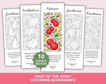Marque-pages à colorier sur les fruits de l'Esprit, marque-pages avec versets bibliques à imprimer, pages de coloriage chrétiennes, marque-pages bibliques, PDF version King James