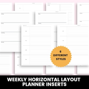 Wöchentliche horizontale Planereinsätze | Druckbare Wochenplaner Seiten | Minimales Wochen Layout | Planereinlagen PDF - Passend für Disc Bound Planner