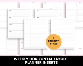 Weekly Horizontal Planner Inserts | Printable Weekly Planner Pages | Minimal Weekly Layout | Planner Inserts PDF - Fits Disc Bound Planners