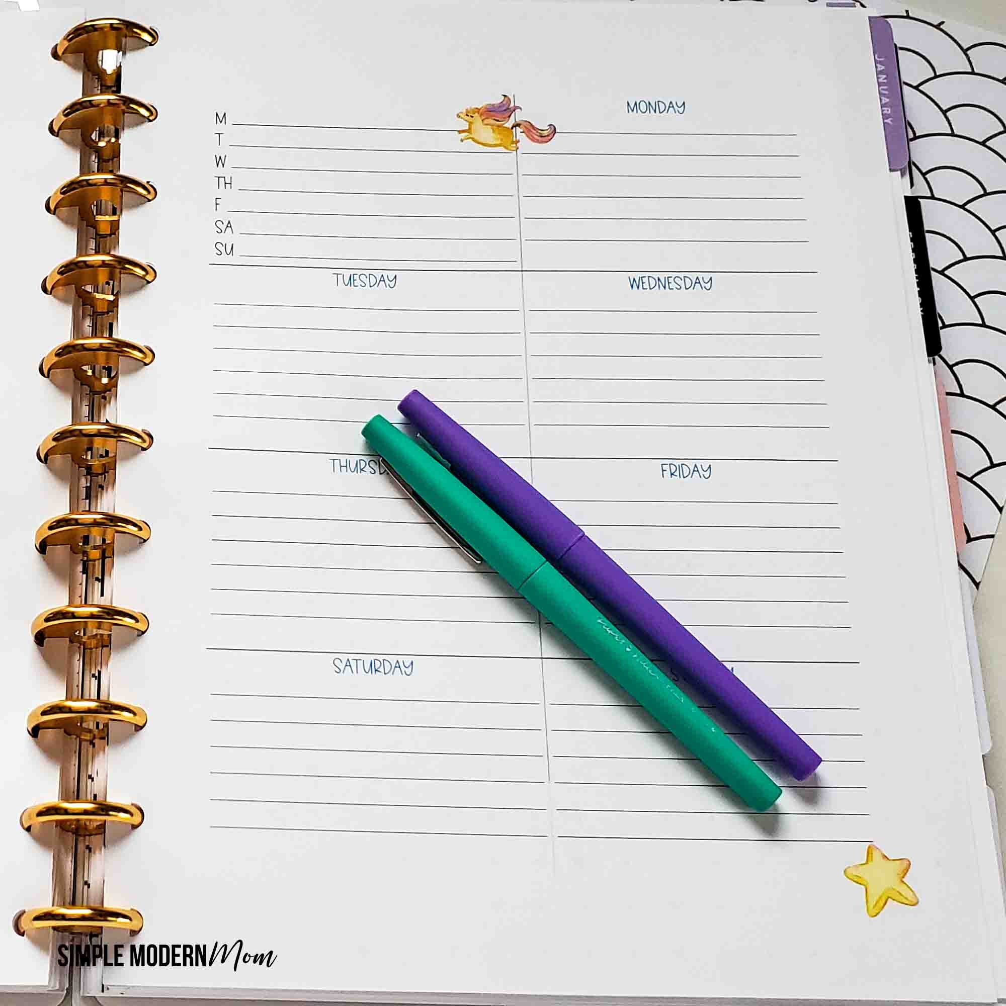 Unicorn Planning Pages Unicorn Printable Planner Fits Big - Etsy