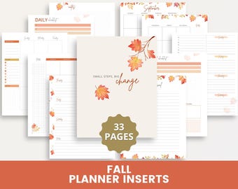 Agenda d'automne à imprimer, Inserts pour agenda d'automne, Agenda hebdomadaire, Agenda mensuel, Agenda journalier, Agenda à imprimer en PDF, Notes