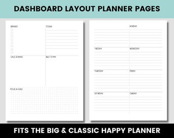 Wekelijkse dashboardlay-outplanner invoegen - afdrukbare planner inlegvellen - past op schijfgebonden planners - afdrukbare pdf
