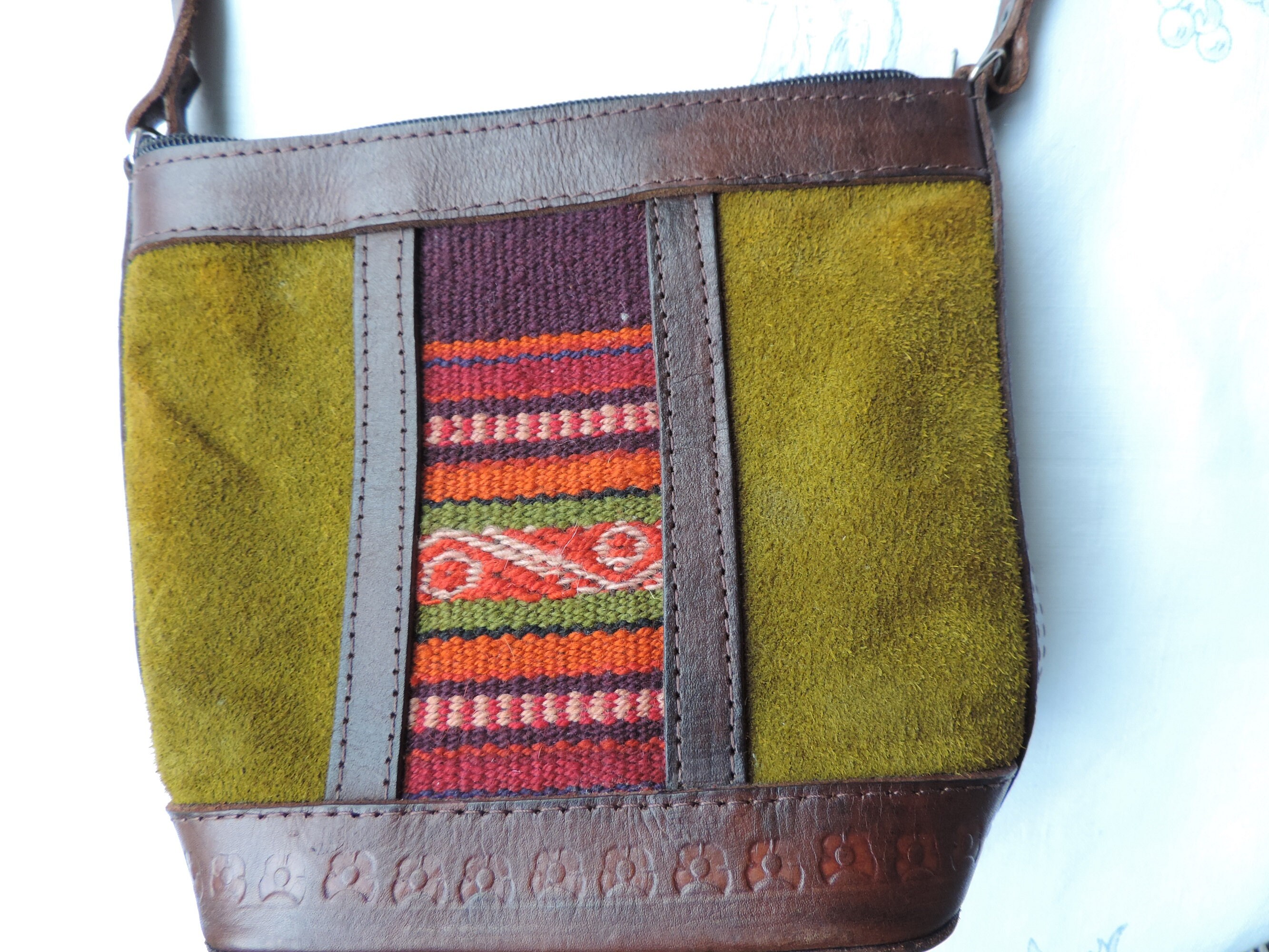 Vintage 90's Leather & Tapestry Shoulder Bag | Boho Chic Handbag for Retro Fashion Lovers