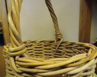 Vintage willow basket, flowers, fruit display