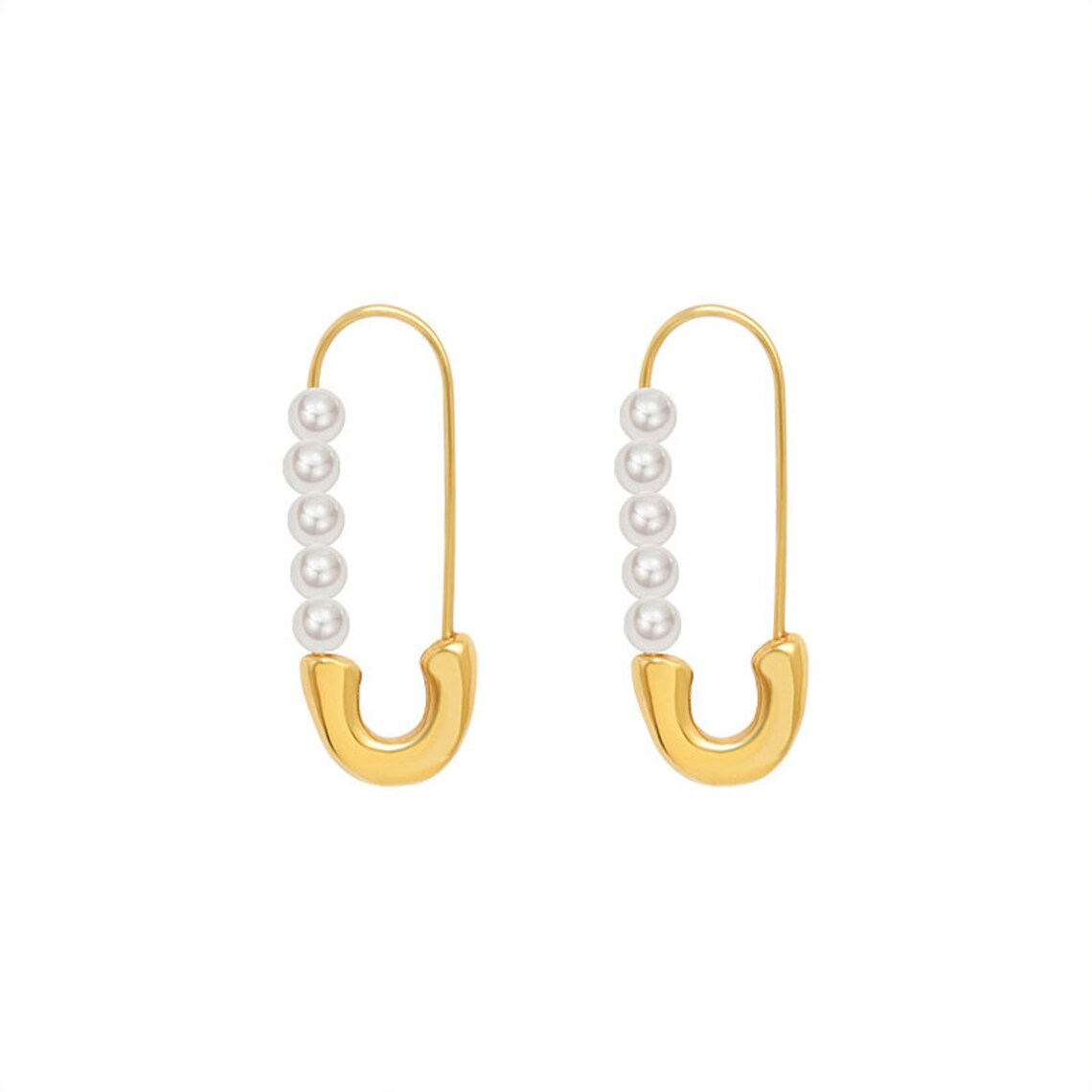 18k Gold Filled Safety Pin Earrings Dainty Pearl Earrings Etsy