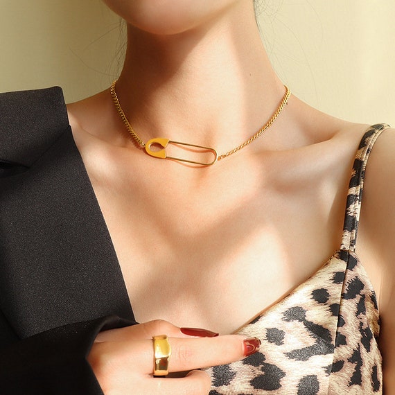 Safety Pin Choker 18K Gold Safety Pin 