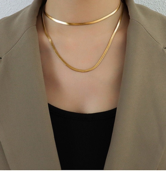 18K Gold Necklace/ Herringbone Choker 