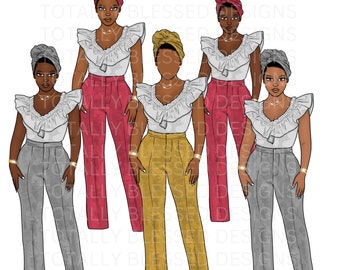 Girl Boss Clipart, African American Clipart, Fashion Clipart, Black Girl Digital Sticker, Black woman Planner, Black Girl Clipart