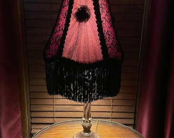 Maroon lace Rosette Tulle Victorian era inspired, vintage or Gothic lampshade