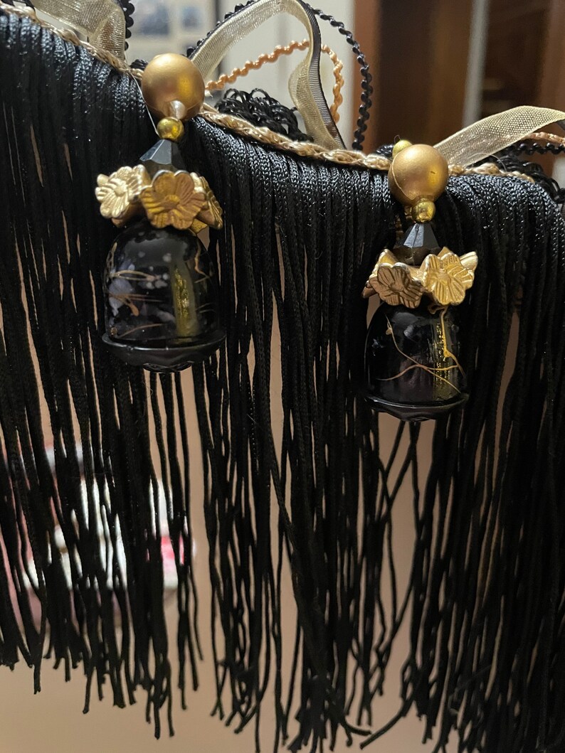 Elegant Beige With Black Lace, Fringe, Embellishments and Extravagant ...