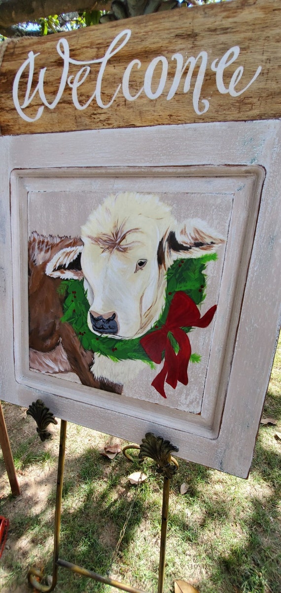 cow painting on wood