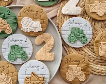 5 Galletas Fondant Personalizadas Vehículos / Tractor / Excavadora