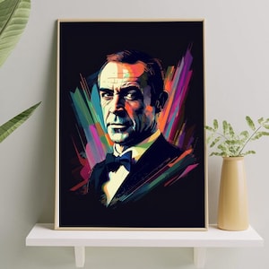 Sean Connery 007 Art Print - James Bond A4 Digital Download Neon Wall Decor