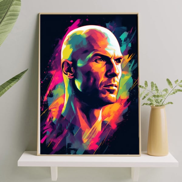 Zidane - Inspired Neon A4 Digital Art Print, Self-Print, Soccer Legend-Inspired Decor for Fans & Sports Enthusiasts