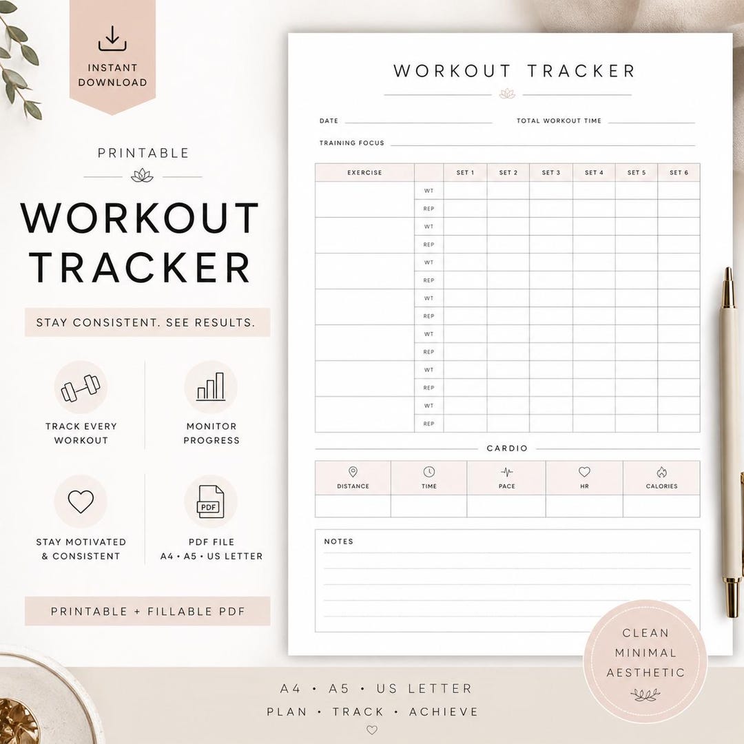 Minimal Workout Tracker Printable, Fitness Log Sheet, Gym Progress ...