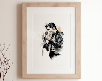 Elvis Presley A4 Watercolour Print - Tribute to The King of Rock 'n' Roll