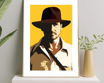 May include: A digital illustration of a man wearing a brown fedora and a tan shirt. The background is a solid yellow color.