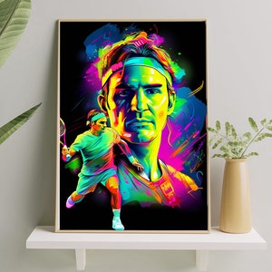 Roger Federer Neon Art Print - A4 Tennis Legend Wall Decor - Unique Sports Memorabilia Gift