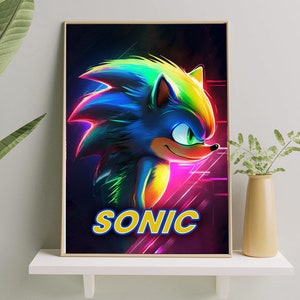 Sonic the Hedgehog Neon A4 Print, Vibrant Wall Art for Gamers & Kids Room Decor