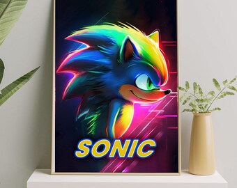 Sonic the Hedgehog Neon A4 Print, Vibrant Wall Art for Gamers & Kids Room Decor