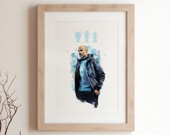 Pep Guardiola Wall Art Print - Celebrating Manchester City's Treble Triumph