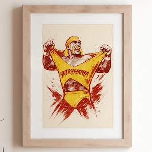 Hulk Hogan Hulkamania A4 Digital Art Print Instant Download Retro Wrestling Wall Art Printable Poster WWE Wrestling Fan Gift