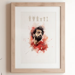 Mohamed Salah A4 Watercolour Print - The Egyptian King&#39;s Dynamic Portrait for LFC Fans - Digital Download, Print at Home