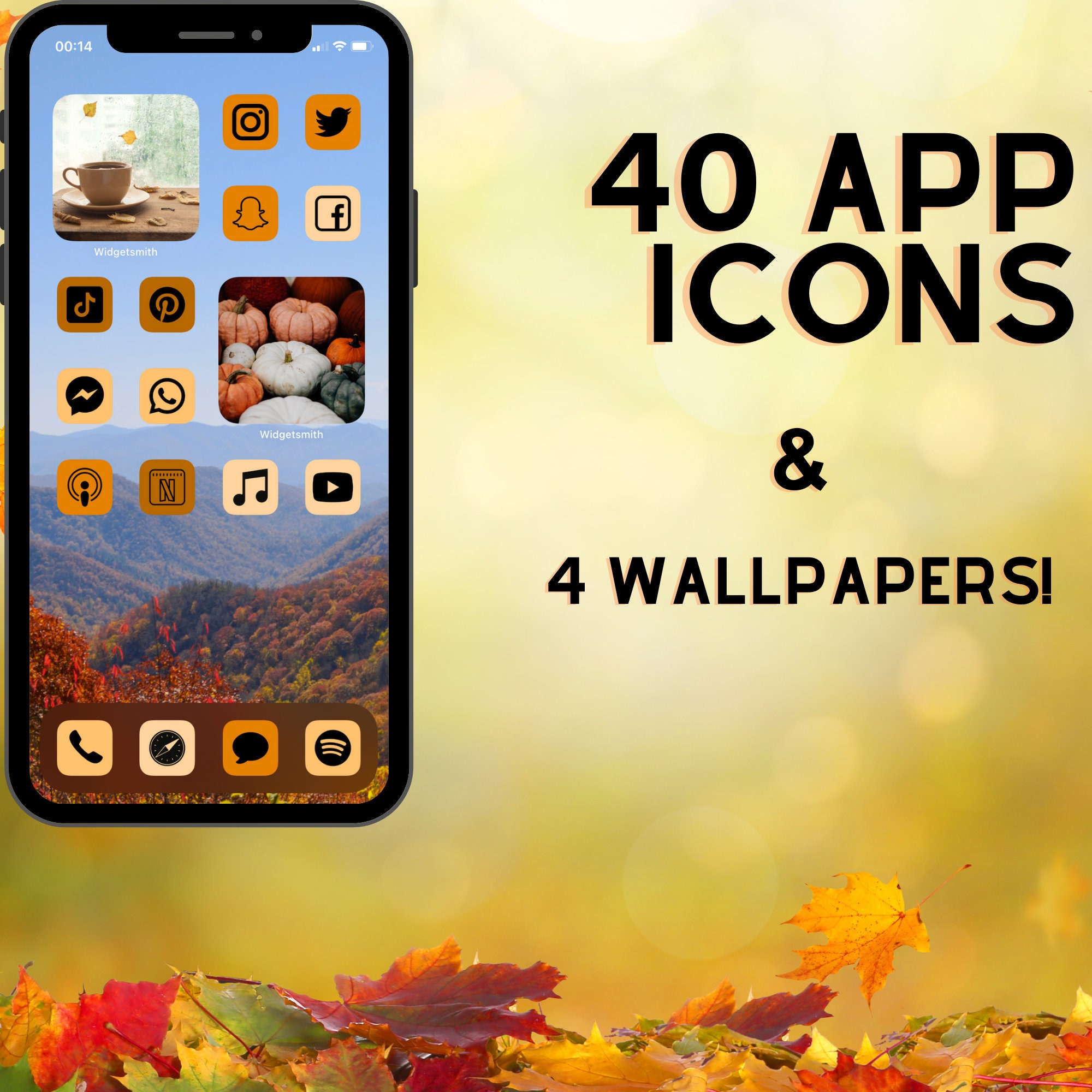 Autumn Theme I 40 App Icons and 4 Wallpapers I Ios 14 Iphone - Etsy UK