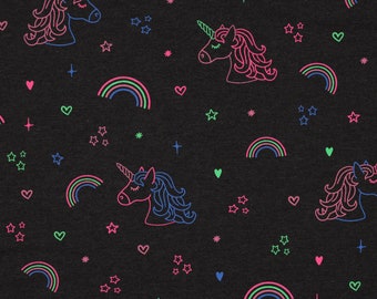 Neon Unicorn Anthracite Mottled Skin JERSEY Cotton Jersey Fabric Children's Fabric Sold by the Meter Girls JB028