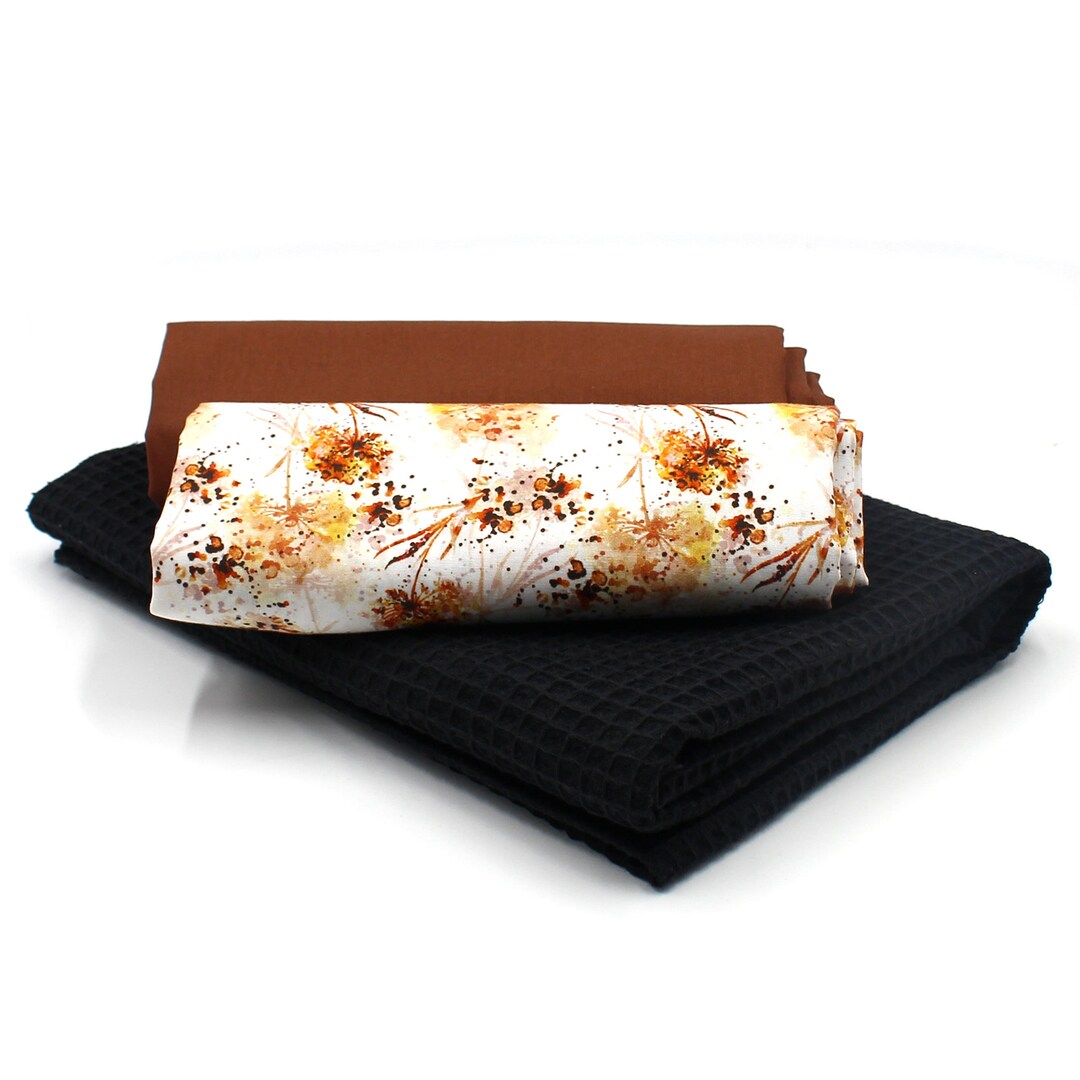 Baumwollstoff-Set 3 Stück – 60x150 Cm, Waffelpique & Einfarbig & Design, 100% Baumwolle Oeko-TEX