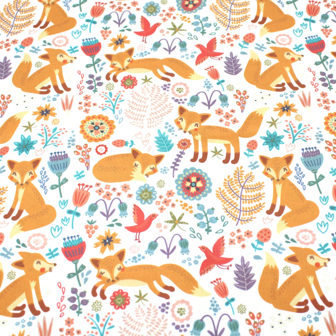 Cotton fabric foxes fabric by the metre cotton for sewing | Etsy