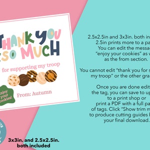 Girl Scout Thank You Tags Thank You For Supporting Our Troop Girl Scout Cookie Thank You Girl Scout Tags Girl Scout Cookies image 6