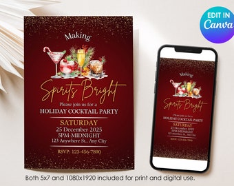 Christmas Cocktail Party- Making Spirits Bright- Digital Christmas Party Invitation- Cocktail Party Invitation- Holiday Cocktail Party