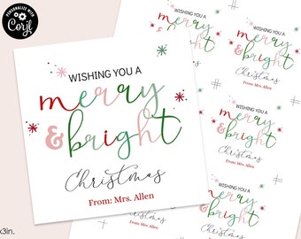 Merry Christmas Gift Tags, Merry and Bright Gift Tag, Printable Christmas Gift Tag, Wishing you a merry and bright Christmas