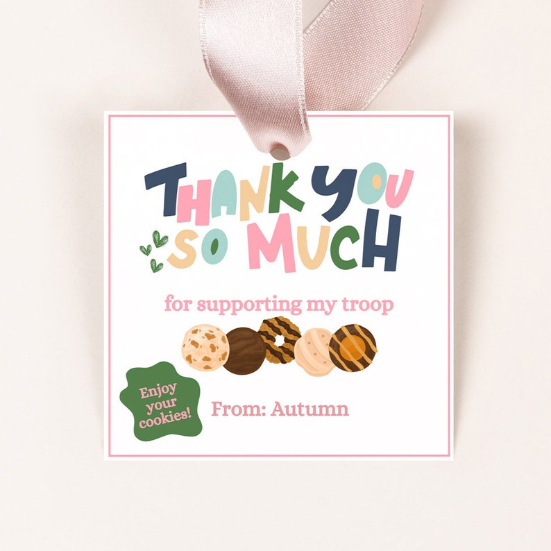 Girl Scout Thank You Tags Thank You For Supporting Our Troop Girl Scout Cookie Thank You Girl Scout Tags Girl Scout Cookies image 3