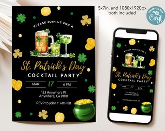 St Patrick's Day Cocktail Party Invitation- Digital St Patty's Invitation- St Patricks Day Invite- St Patrick's day party Invitation