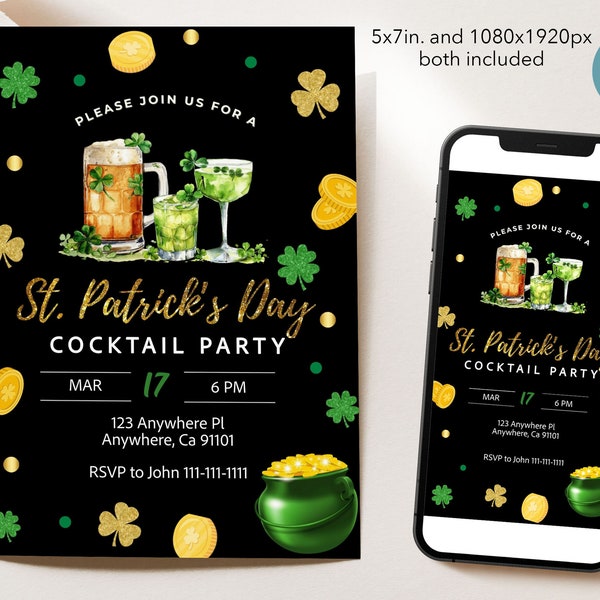 St Patrick's Day Cocktail Party Invitation- Digital St Patty's Invitation- St Patricks Day Invite- St Patrick's day party Invitation