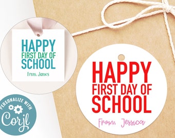 Back to school gift tag- Happy first day of school-Printable Editable