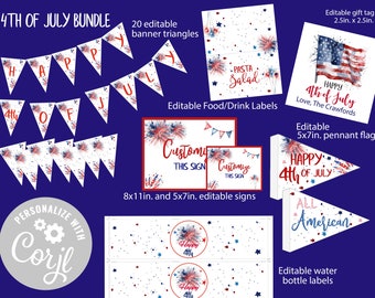 4th of July Party Bundle-4th of July BBQ-Editable