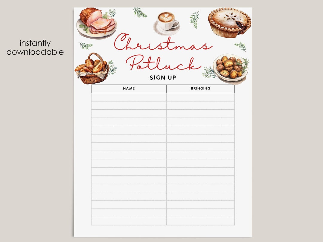 Christmas Potluck Signup Potluck Organizer, Holiday Potluck, Printable Potluck Sign Up Etsy