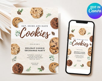 Uitnodiging voor het uitwisselen van cookies - Digitale kerstfeestuitnodiging - Kerstfeestuitnodiging - Kerstkoekjesuitwisseling