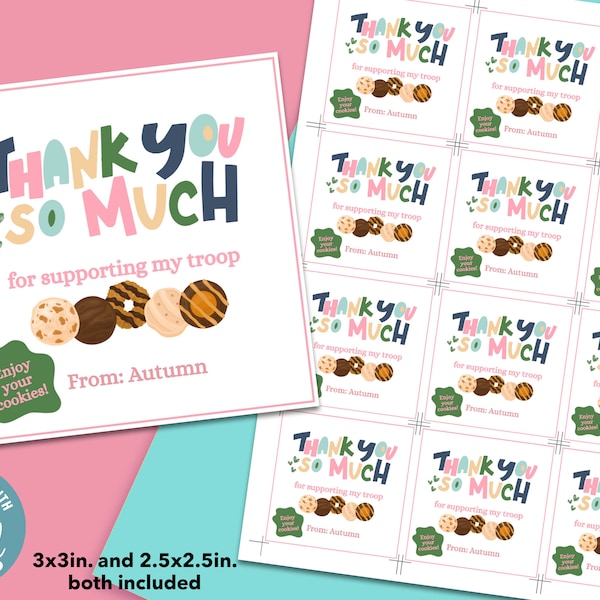 Girl Scout Thank You Tags- Thank You For Supporting Our Troop- Girl Scout Cookie Thank You - Girl Scout Tags - Girl Scout Cookies