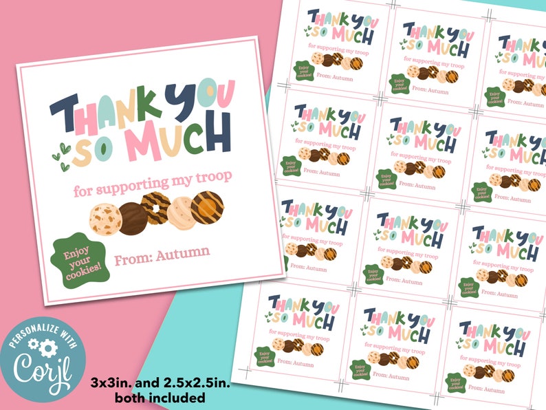 Girl Scout Thank You Tags Thank You For Supporting Our Troop Girl Scout Cookie Thank You Girl Scout Tags Girl Scout Cookies image 1