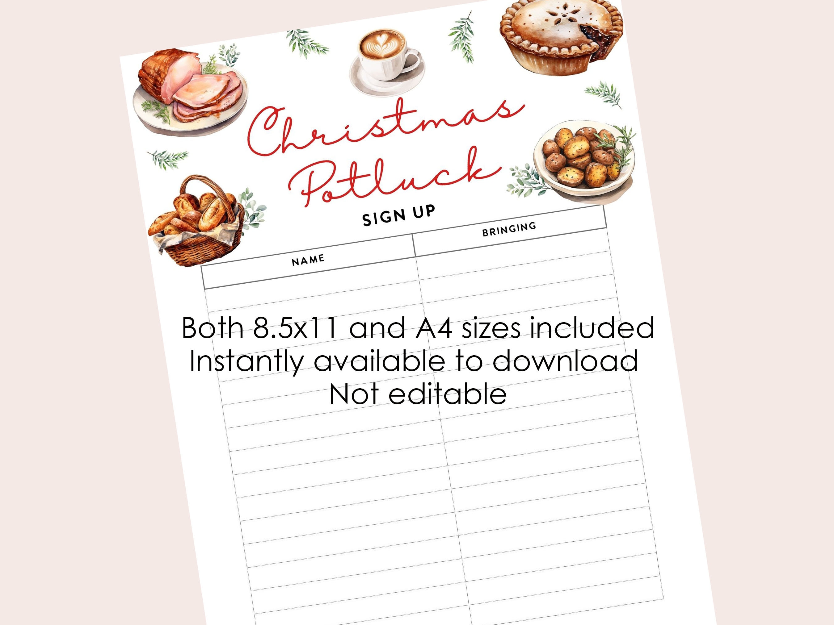 Christmas Potluck Signup Potluck Organizer, Holiday Potluck, Printable Potluck Sign Up Etsy