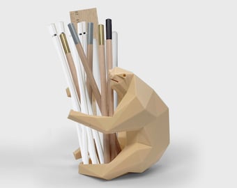 Modern, Cute and Minimal Sloth Pen Holder 3D Printed Geometric Low Poly Design Eco-Friendly- Algi