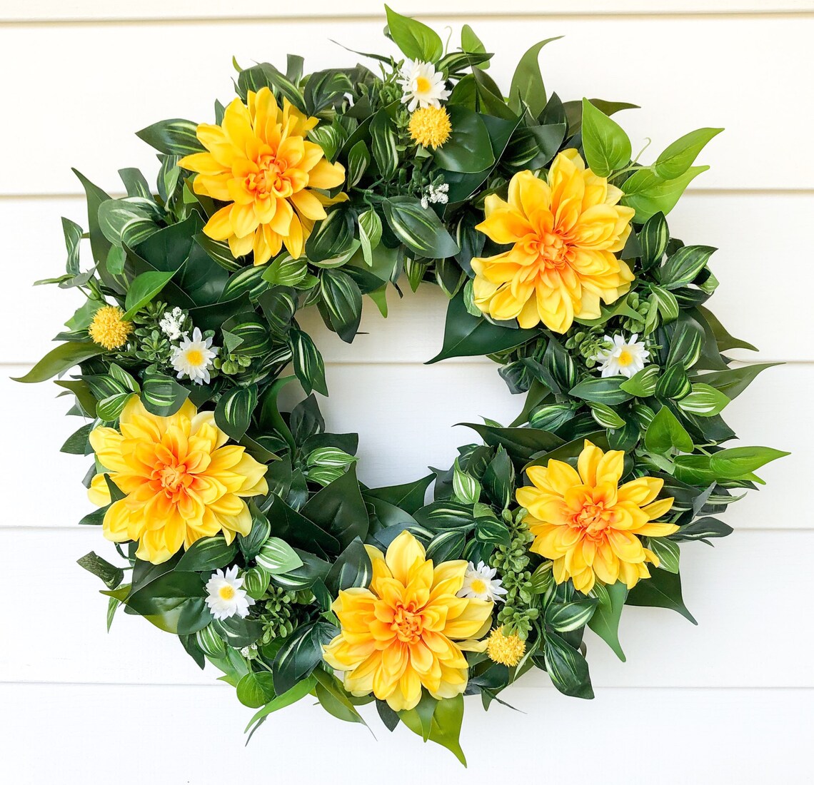 Summer Front Door Wreath Yellow Dahlia Wreath Yellow Flower Etsy